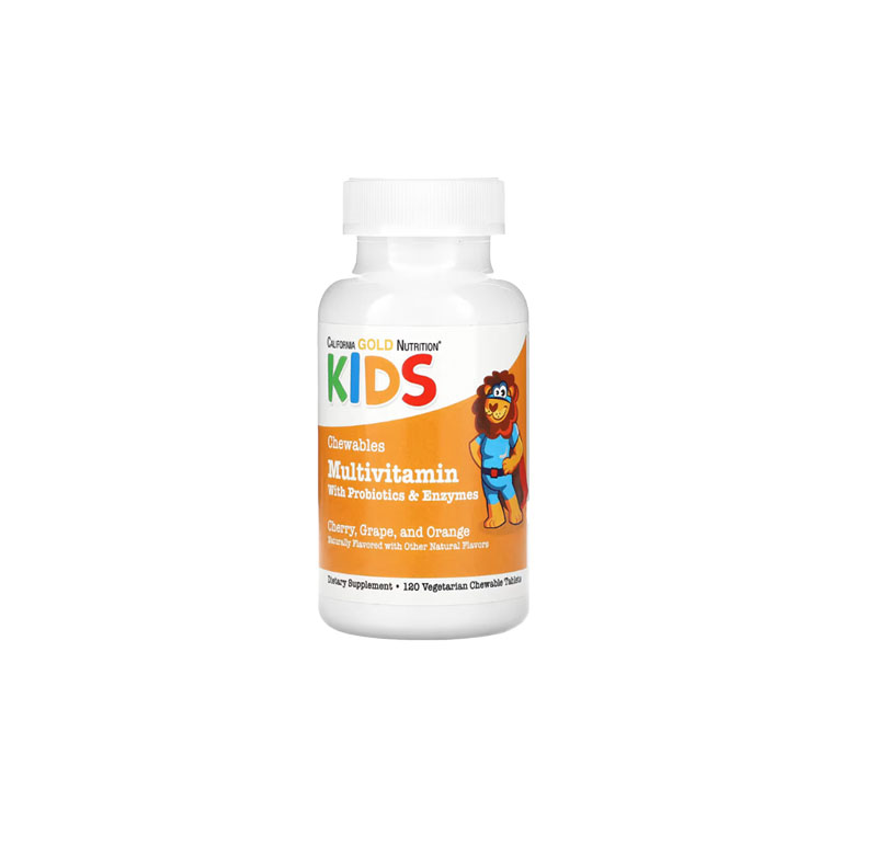 Suplemento multivitamínico con probióticos y enzimas, California Gold Nutrition, Cont. Neto 120 tabletas masticables