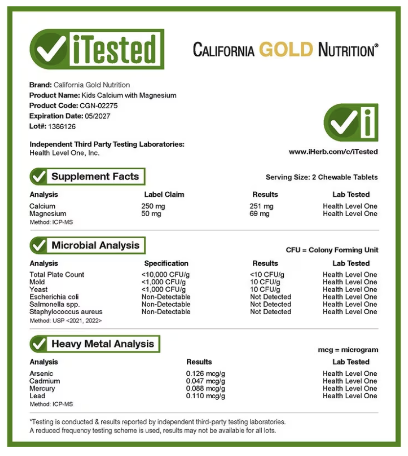 Calcio y Magnesio, California Gold Nutrition, Cont. Neto 90 tabletas masticables sabor pastel de cumpleaños - Imagen 5