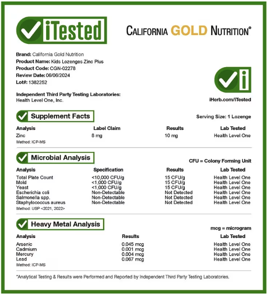 Zinc Plus, California Gold Nutrition, Cont. Neto 90 tabletas masticables sabor mandarina - Imagen 5